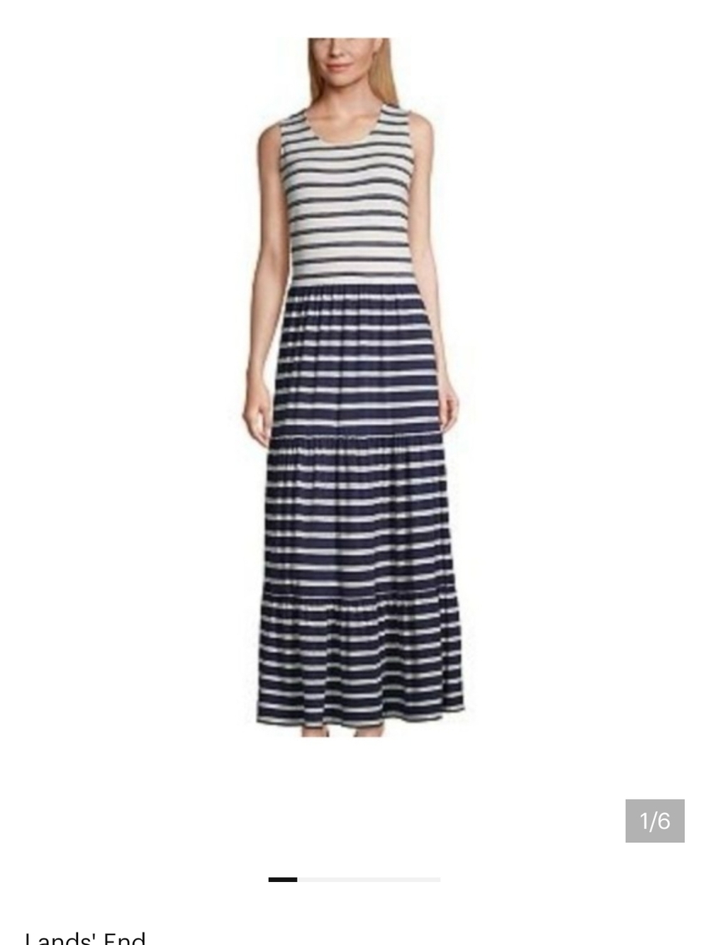 Lands' End Navy and White Striped Sleeveless Maxi Dress Medium